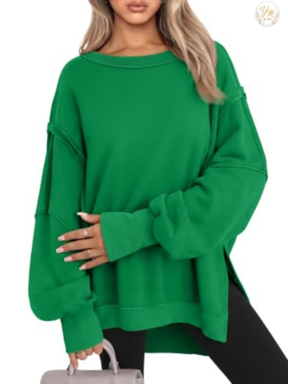 Oversized Crewneck Sweatshirt Y2K Pullover Side Slits Long Sleeve